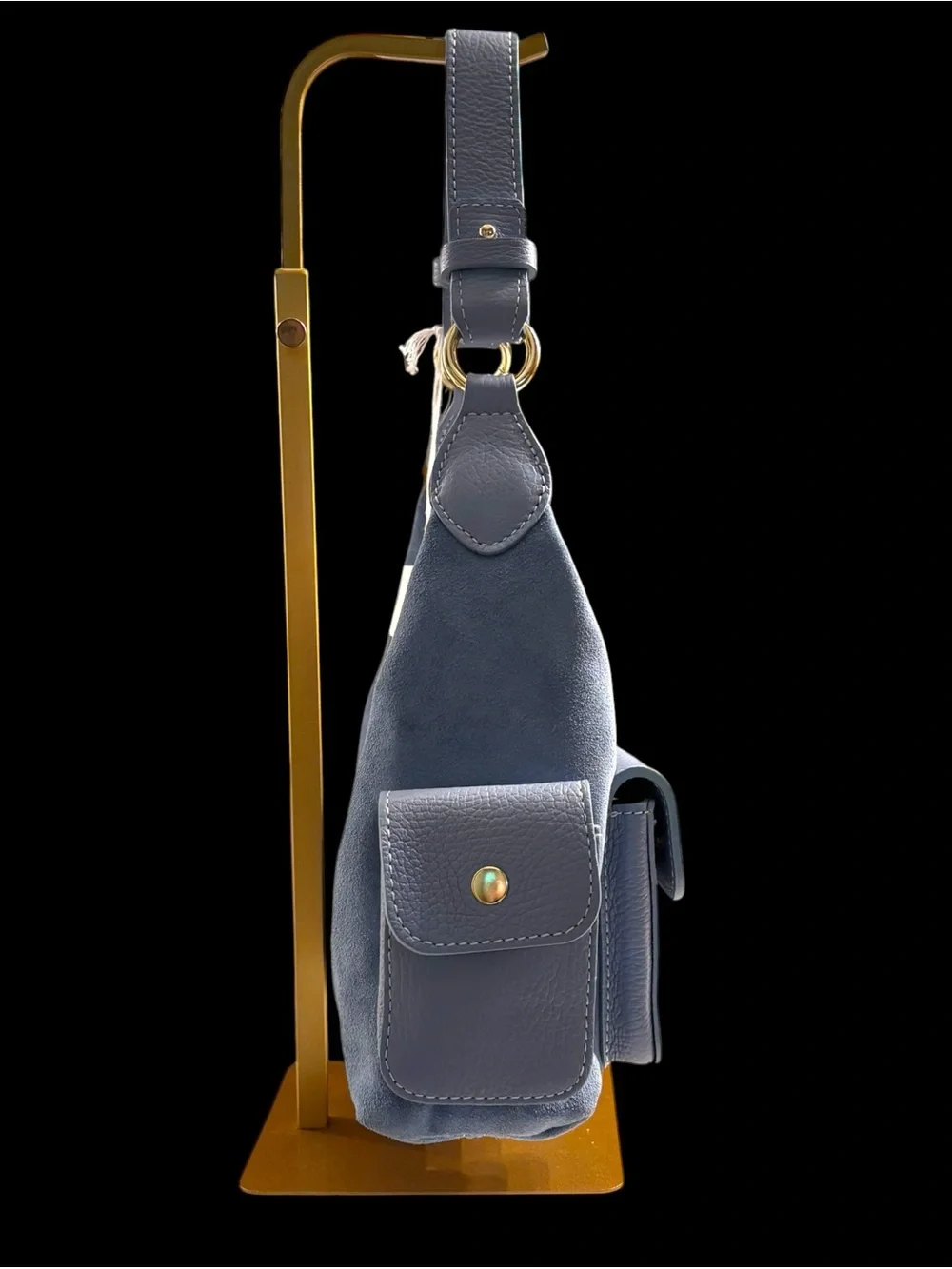 NWT Lilium Firenze Patty Suede Utility Shoulder Bag Crossbody Celeste Blue Italy
